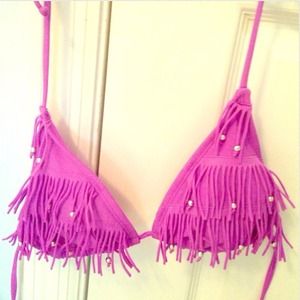 Fringe lavender bathing suit top