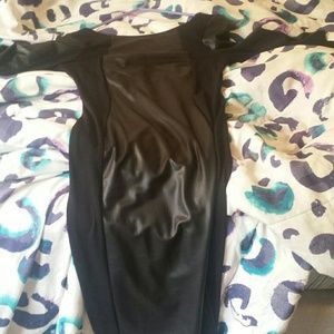 Leather panel midi dress