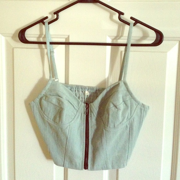 Brandy Melville Denim Zip Up Fitted Crop