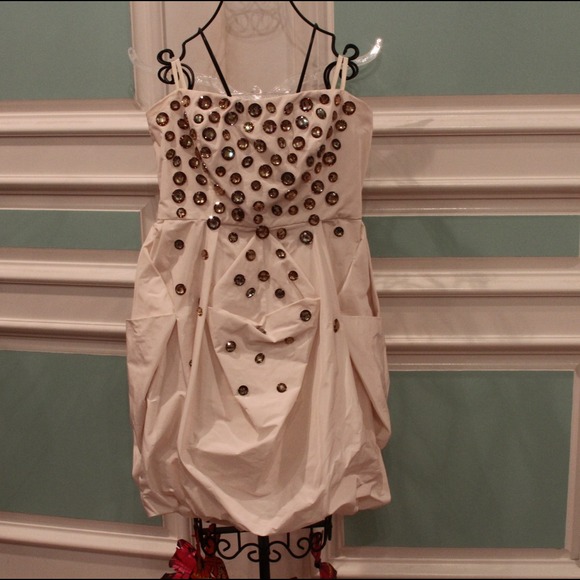 BCBG Max Azria Cream Crystal Dress - Picture 2 of 4