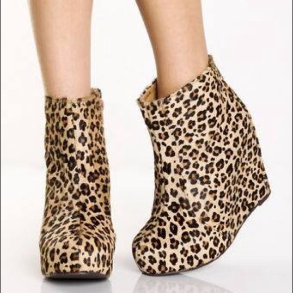 Jeffrey Campbell Fur Leopard Print Wedge Booties
