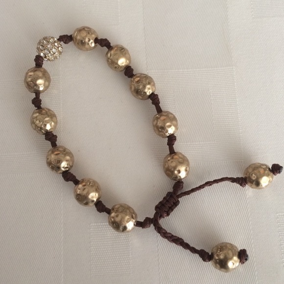 Gold bead, brown macrame "chain" bracelet