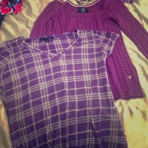 Purple plaid shirt and sweater