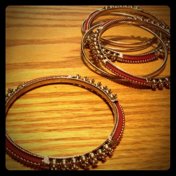 Red and silver bangle bracelets