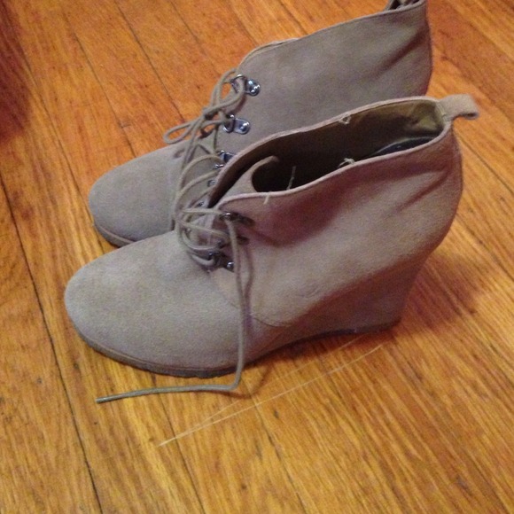 Grey Steve Madden bootie wedges