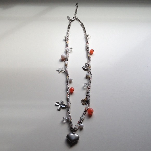 Silver and Fabric Charm Necklace