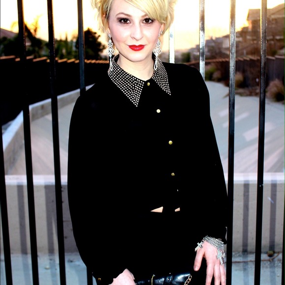 Black button up blouse with studded Caller