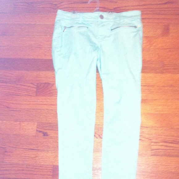 mint green/blue jeans