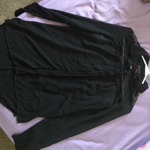 Black Long Sleeved Button Down Top w/ Back Cutout - Picture 1 of 4