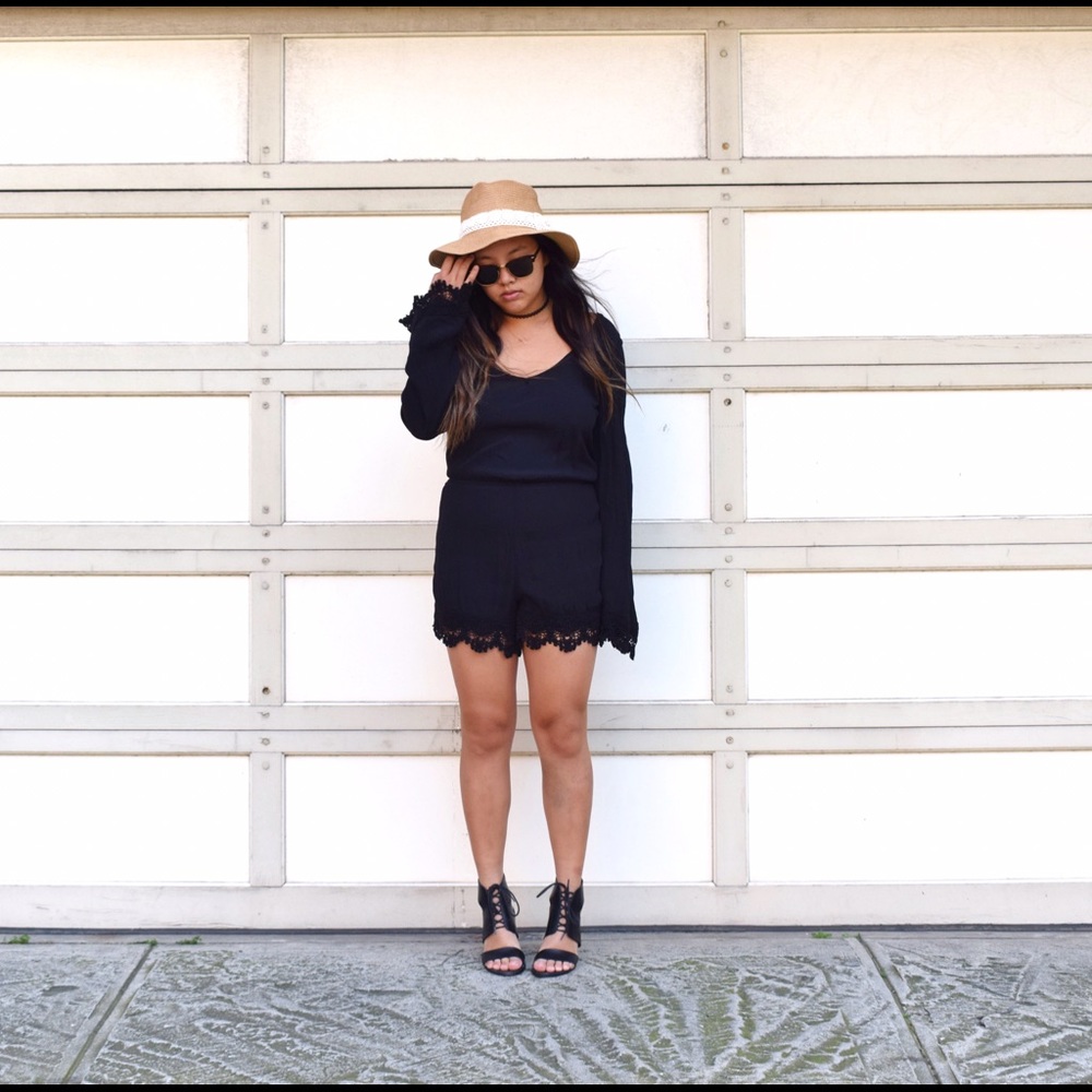 Black crochet romper