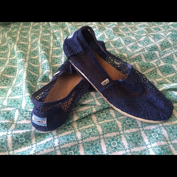 Navy blue crochet toms slip on flats