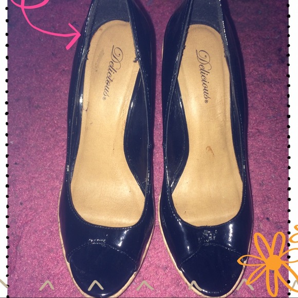 Black Patent Leather Wedge Heels