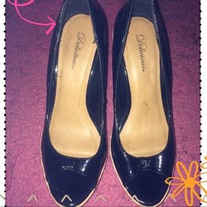 Black Patent Leather Wedge Heels