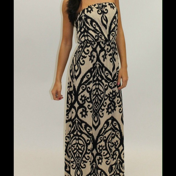 Dresses & Skirts - Cream/black Demask Strapless MaxiOnly 2 SMALL left