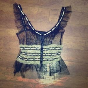 Black lace tank, button up