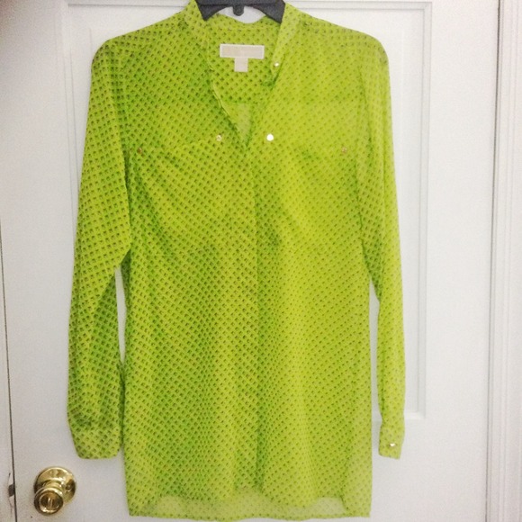 MICHAEL KORS sheer lime printed top. - Picture 1 of 1