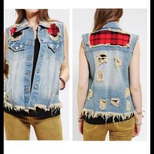 Unif x UO plaid denim vest