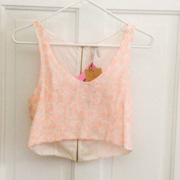 Pink and cream lace crop top