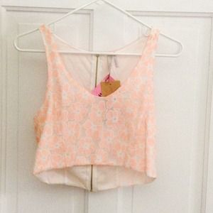 Pink and cream lace crop top