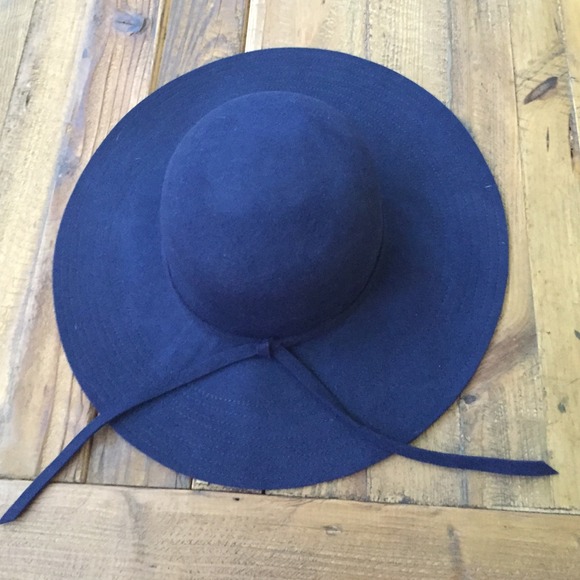 SOLD Dark Blue Wide Brim Floppy Wool Hat - Picture 3 of 4