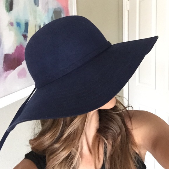 SOLD Dark Blue Wide Brim Floppy Wool Hat - Picture 2 of 4