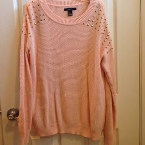 SOLD Pale pink sweater with gold studs on shoulder