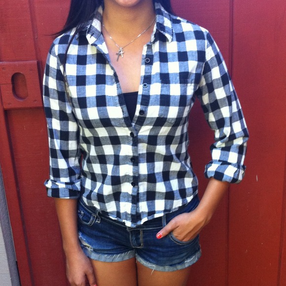 Black and white plaid button up.