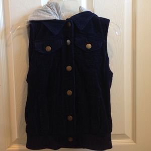 SOLD Navy blue corduroy vest with detachable hood