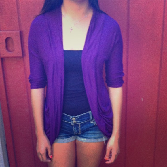 Dark royal purple 3/4 length sleeve cardigan