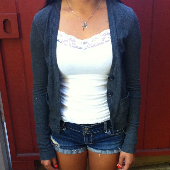 Aeropostale charcoal grey thermal knit cardigan.