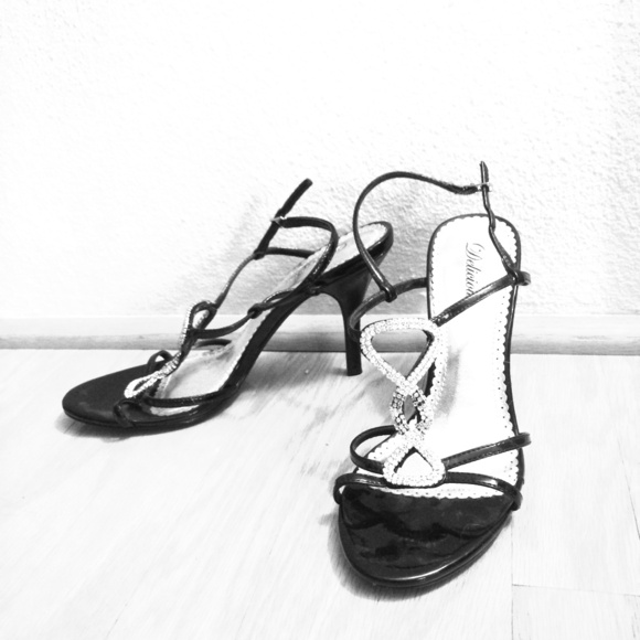 Embellished strappy black heels