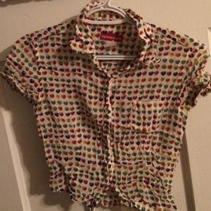 Multicolor fruit button down shirt sleeve top