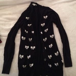 Forever 21 black cardigan with white bows
