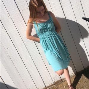 Aqua Casual Sun Dress With Side Pockets