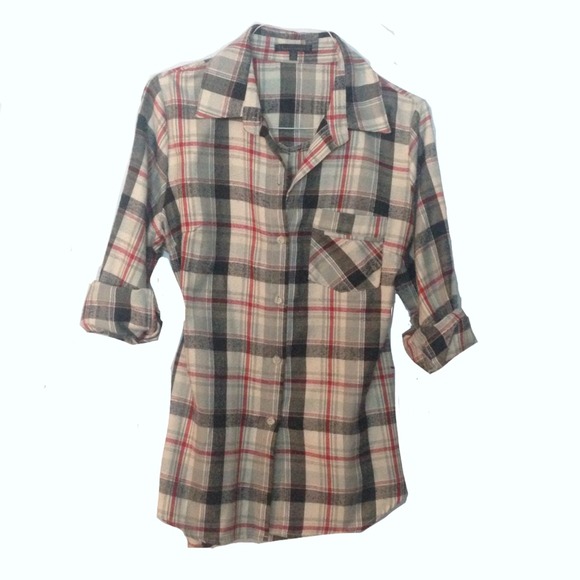 Lucca couture plaid shirt button up top grey red L