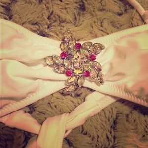 Apollo Swim White Bandeau Bikini Top w/ Rhinestone