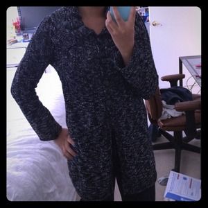 Cute long black and white sweater jacket!