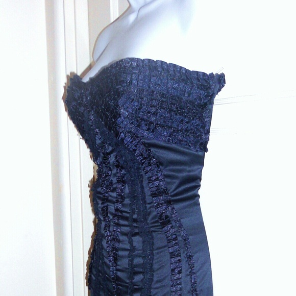 Navy Blue Satin Bebe Dress - Picture 2 of 5