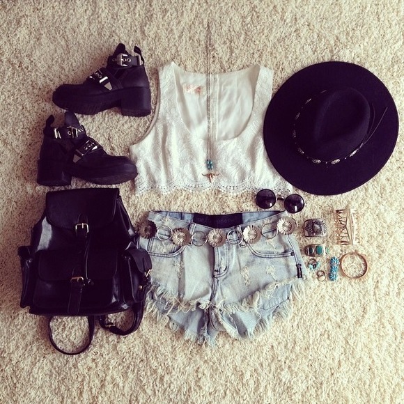 Tops - Crochet Lace Trim Crop Top + Lace Shorts