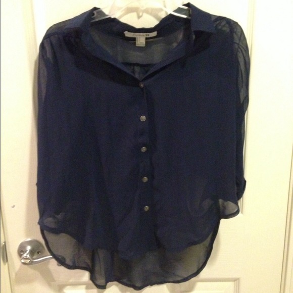 SOLD Navy blue sheer quarter sleeve loose blouse