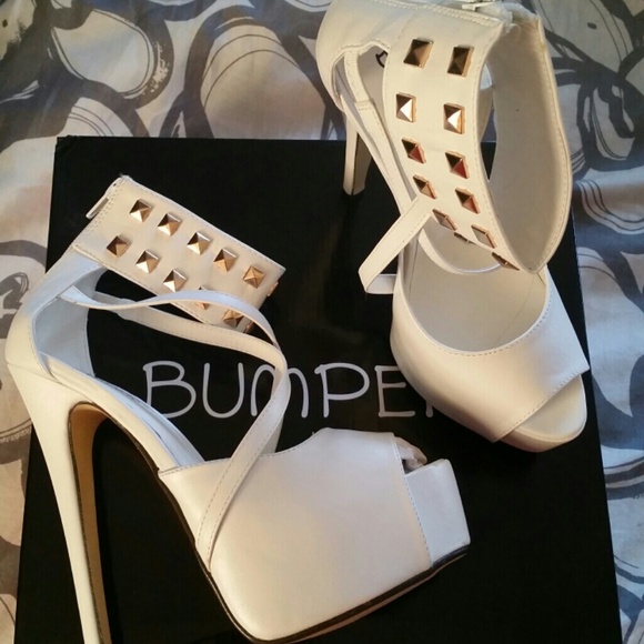 White Studded Ankle Strap Platform Stiletto
