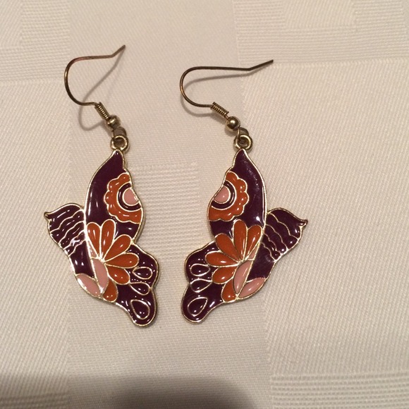 Floral print butterfly drop earrings