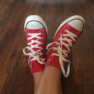 Red high top converse sneakers