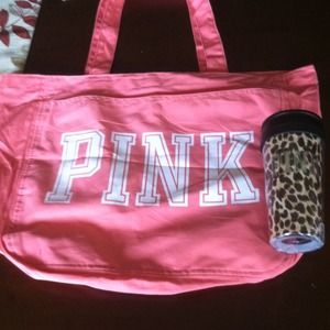 Coral tote and tumbler