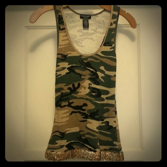 camoflauge tank w/ sequinced bottom band