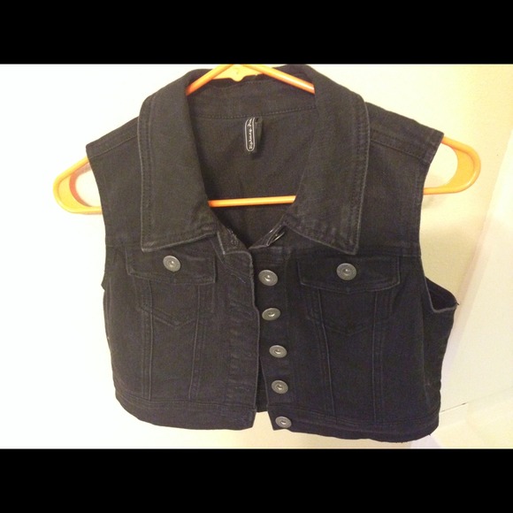 Black Denim Cropped Vest