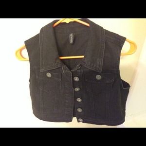 Black Denim Cropped Vest