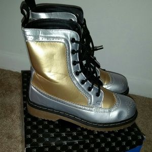Silver and gold combat boot