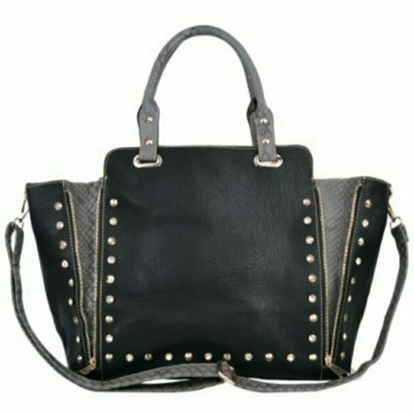 Black n grey studded handbag