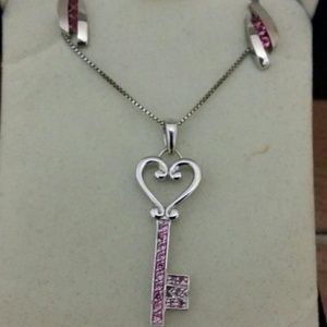 Silver 925 key pendant necklace & earrings set